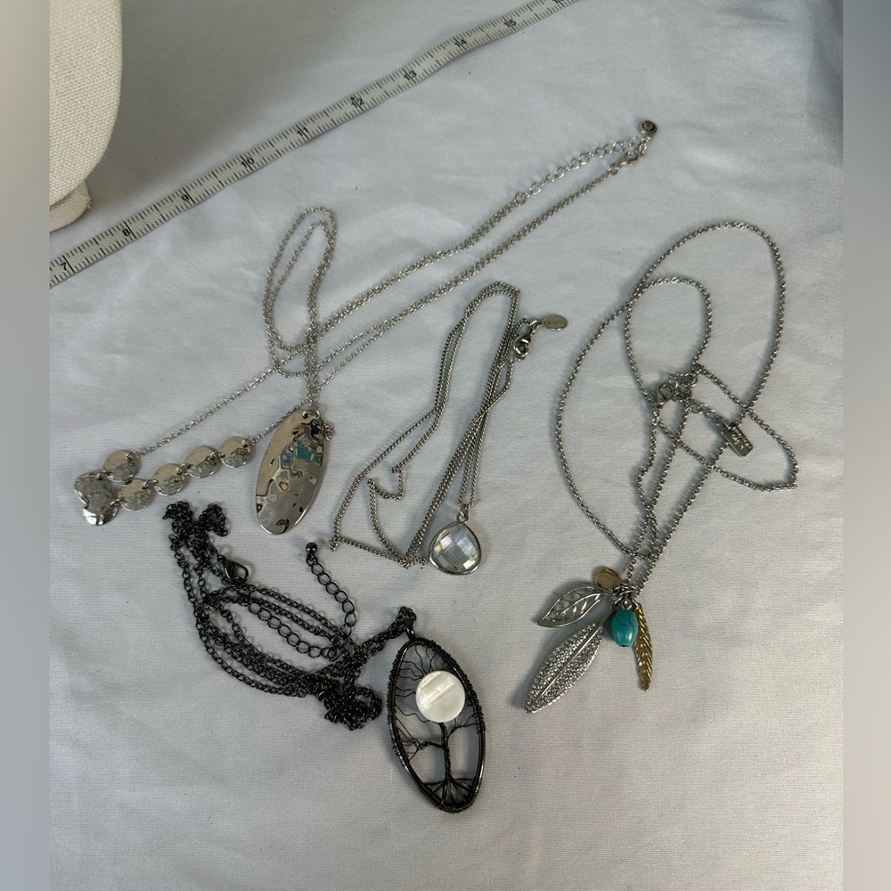 Four Long Silvertone Statement Necklaces - image 6